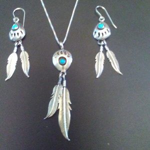Silver and Turquoise Feather Jewelry Set